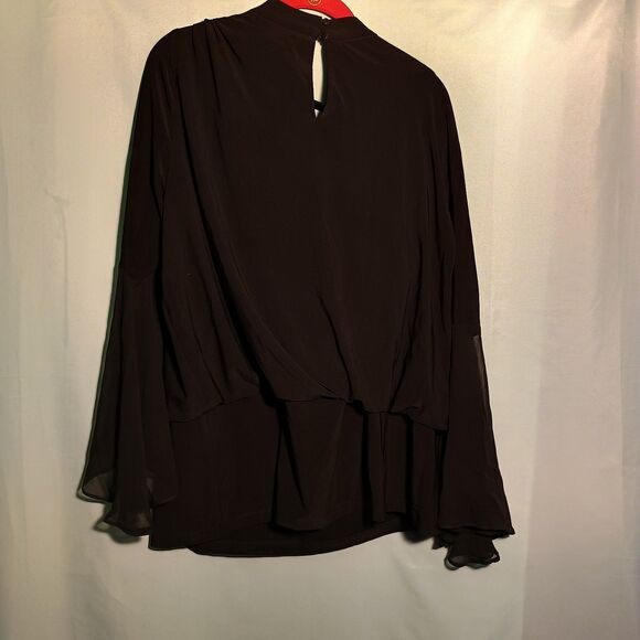 Elegant Black Chiffon Blouse – Draped Front & Flowy Sleeves – Size XL - Picture 5 of 5